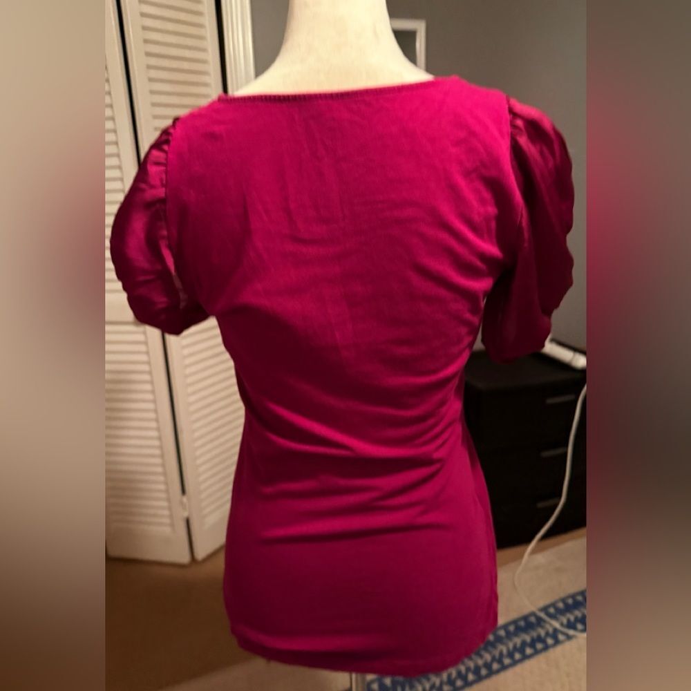 Express Raspberry Pink Scoop Neck Puff Sleeve Tee - Picture 3 of 7
